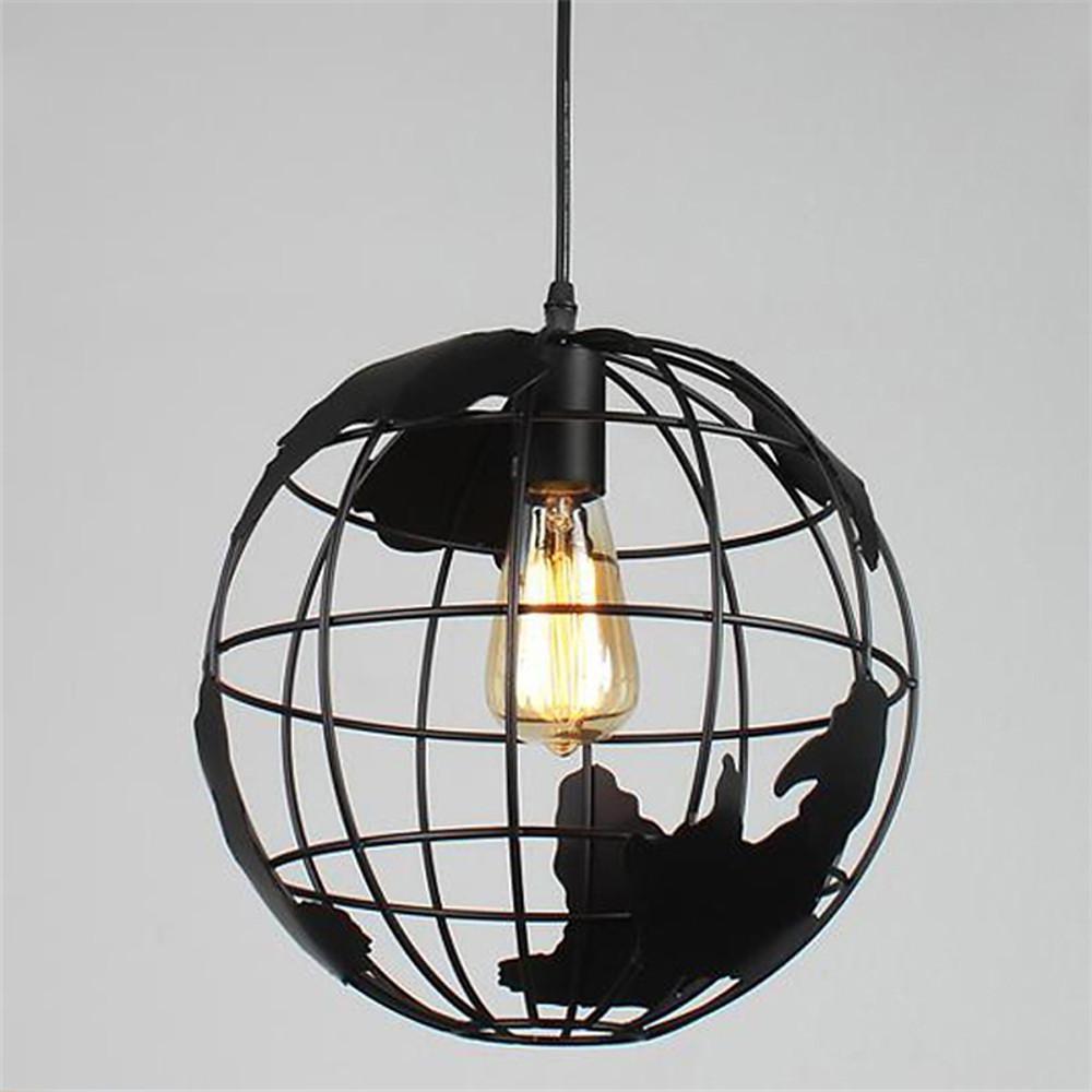 Vintage World Map Sphere Pendant Lighting Retro 8 Inch Globe Metal Hanging Ceiling Fixture