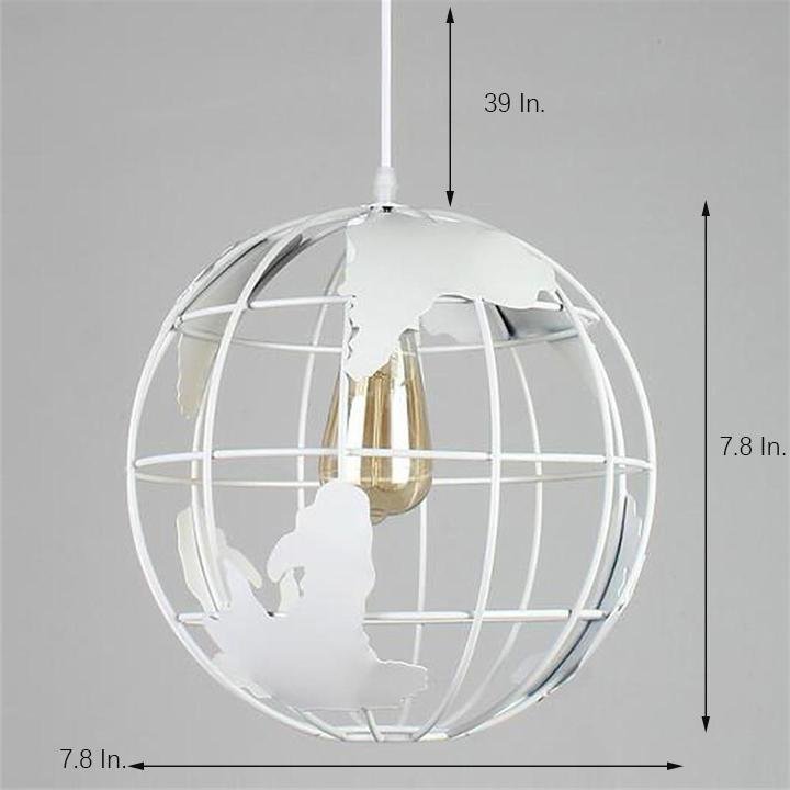Vintage World Map Sphere Pendant Lighting Retro 8 Inch Globe Metal Hanging Ceiling Fixture