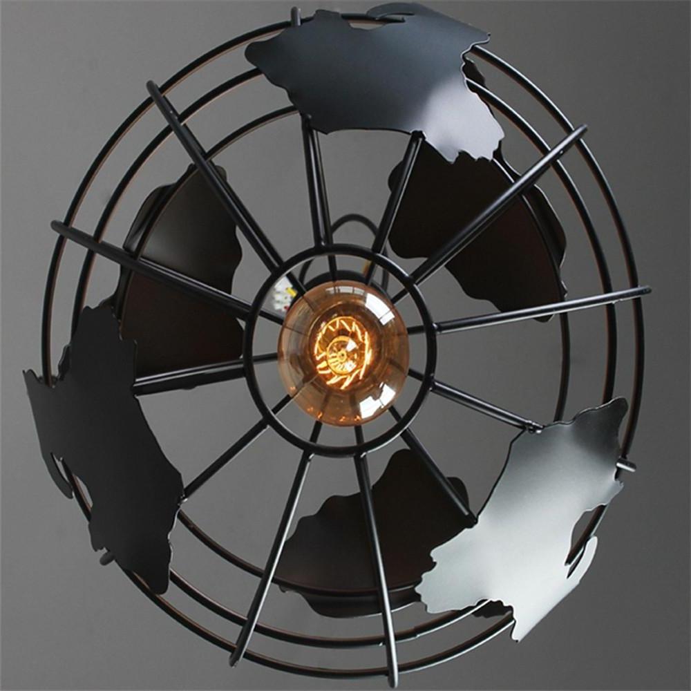 Vintage World Map Sphere Pendant Lighting Retro 8 Inch Globe Metal Hanging Ceiling Fixture
