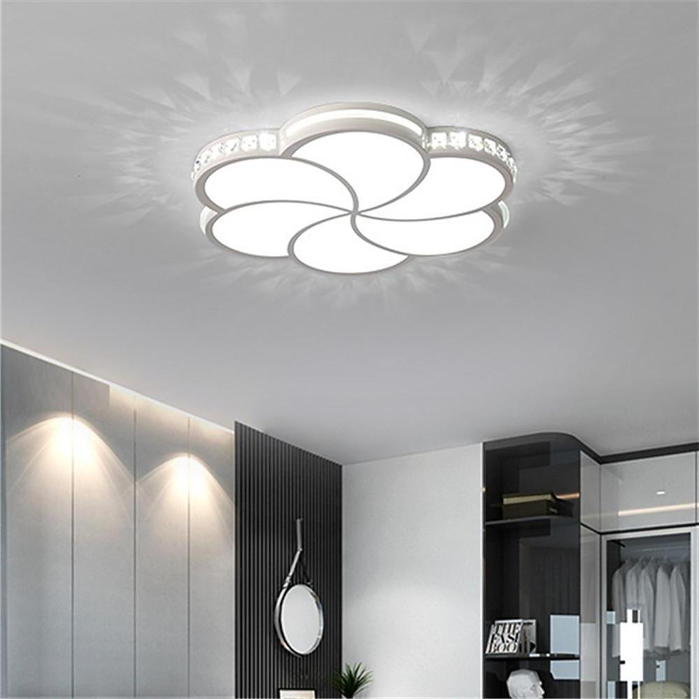 Modern White Flower Crystal Dimmable LED Ceiling Light Flush Mount Fixture for Home
