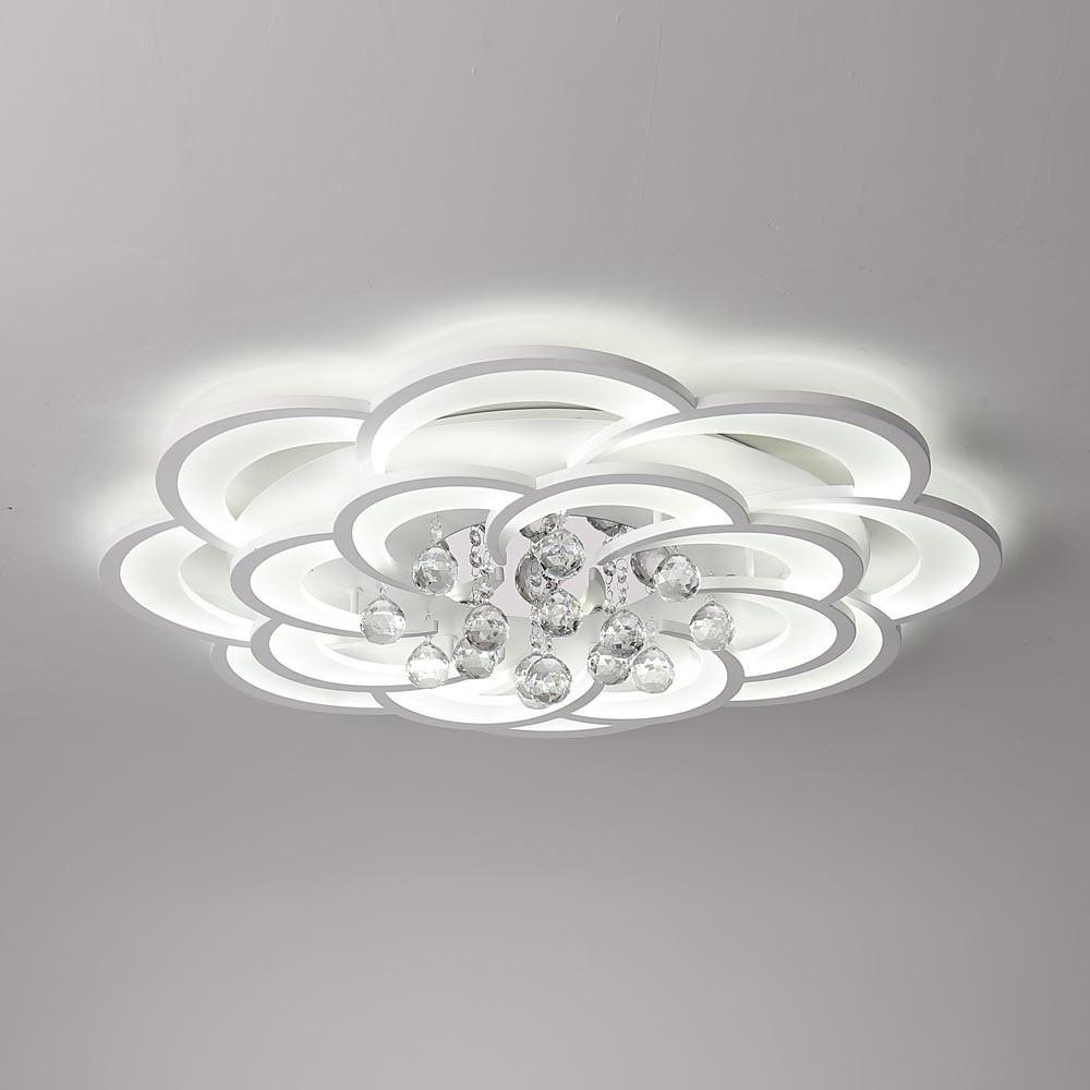 Flower Shaped LED Ceiling Light Flush Mount Fixture with Crystal Pendants for Bedroom Living Room
