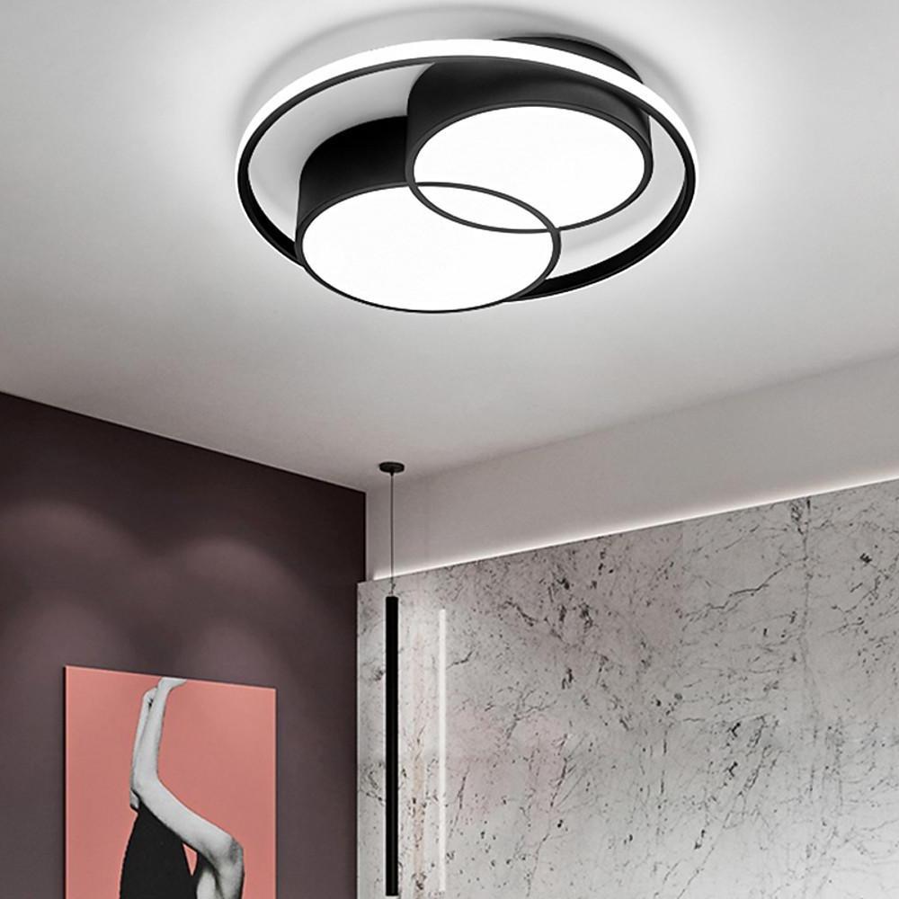 Nordic Three Circle Dimmable LED Ceiling Light Black Flush Mount Fixture for Bedroom