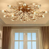Vintage Crystal Leaf Flush Mount Ceiling Chandelier with Antique Brass Finish and Iron Glass Elements