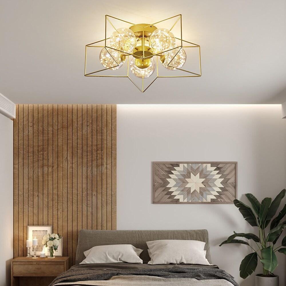 Modern Gold Star Shaped LED Ceiling Light 5 Light Geometric Flush Mount Fixture for Bedrooms