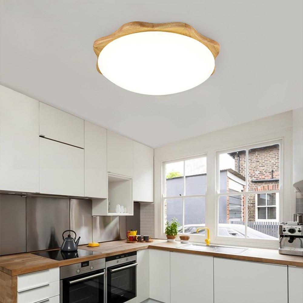 Modern Wave Design Minimalist LED Flush Mount Ceiling Light Nordic Wood Fixture