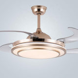 Elegant Gold Retractable Ceiling Fan Chandelier with Integrated LED Light and 4 Blades