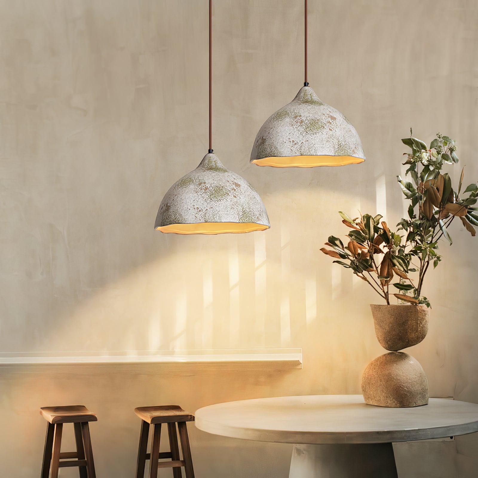 Wabi Sabi Pear Shape Ceramic and Wood Pendant Light for Modern Interior Decor