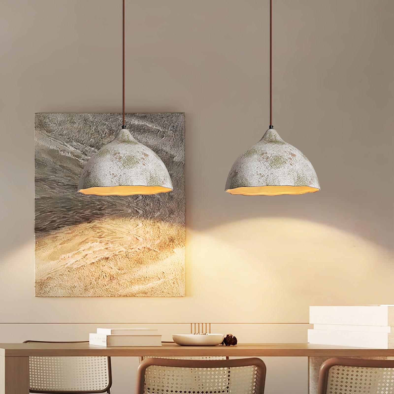 Wabi Sabi Pear Shape Ceramic and Wood Pendant Light for Modern Interior Decor