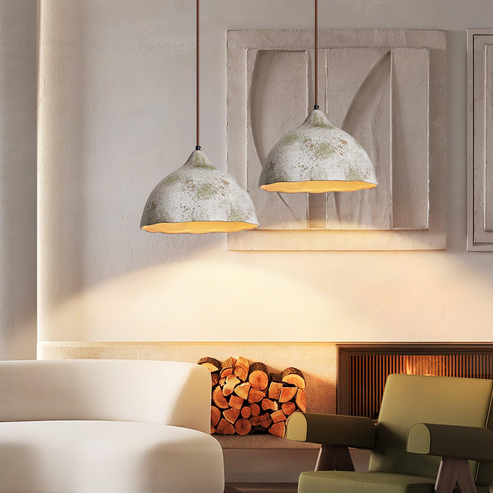 Wabi Sabi Pear Shape Ceramic and Wood Pendant Light for Modern Interior Decor