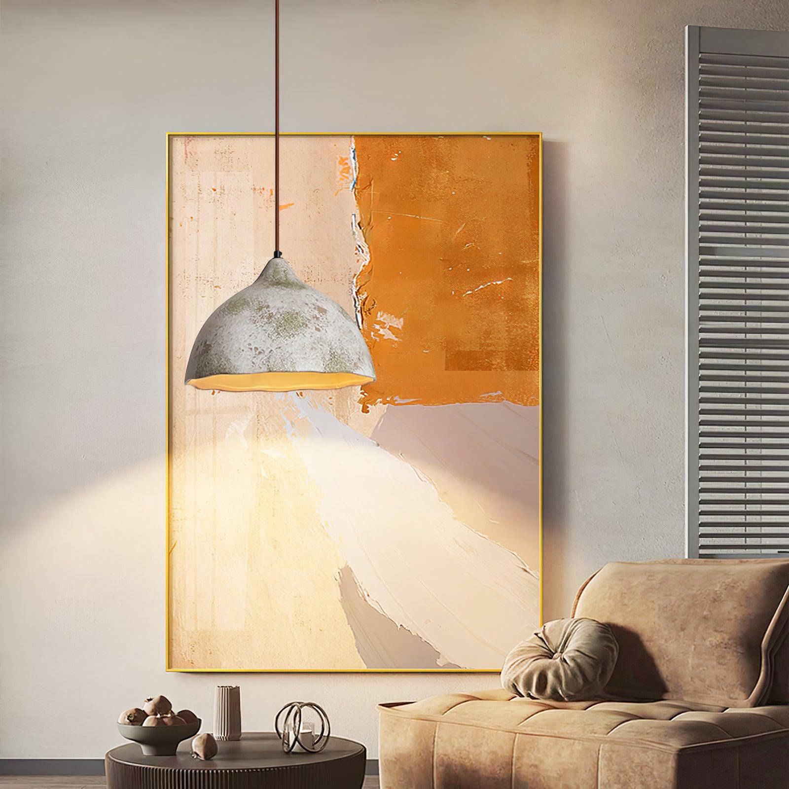 Wabi Sabi Pear Shape Ceramic and Wood Pendant Light for Modern Interior Decor