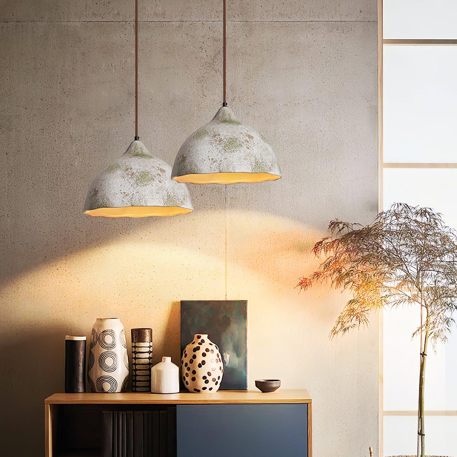 Wabi Sabi Pear Shape Ceramic and Wood Pendant Light for Modern Interior Decor