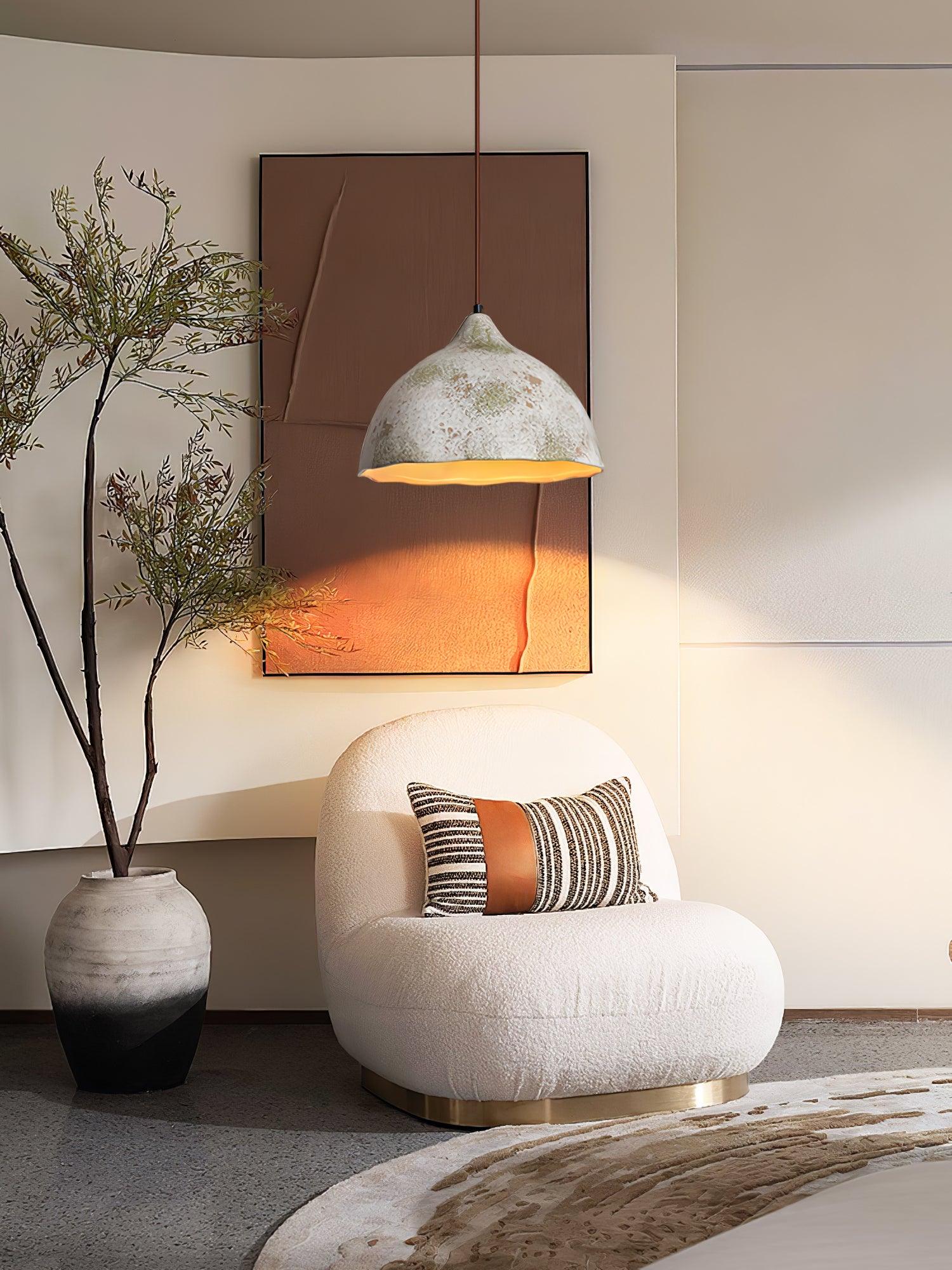 Wabi Sabi Pear Shape Ceramic and Wood Pendant Light for Modern Interior Decor