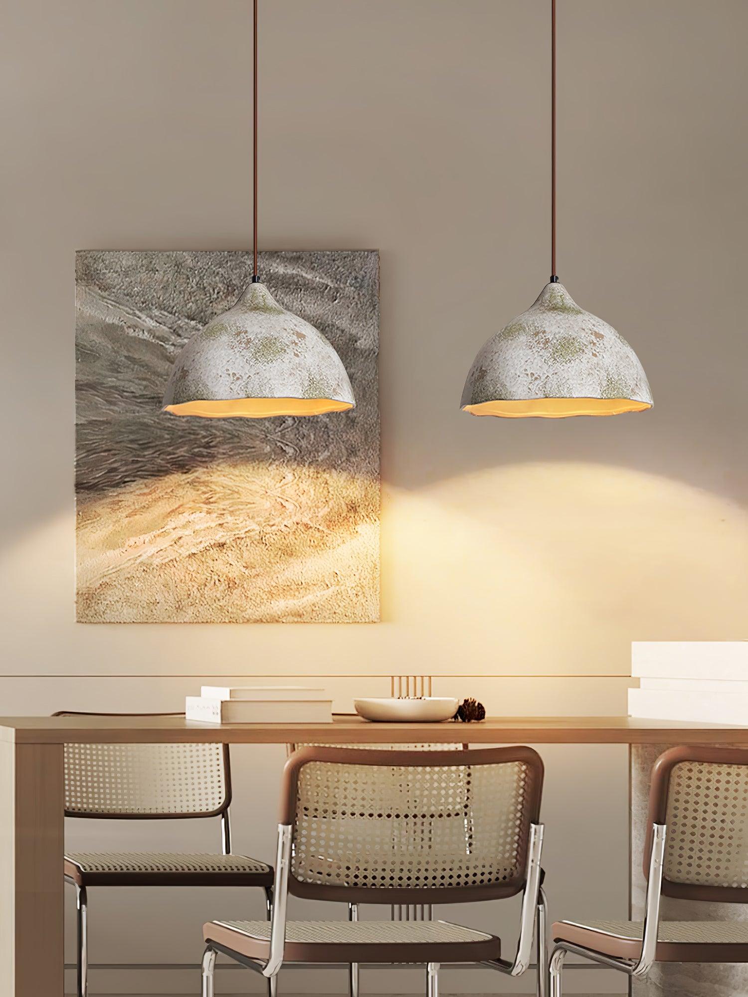 Wabi Sabi Pear Shape Ceramic and Wood Pendant Light for Modern Interior Decor