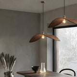 Walnut Leaf Curved Wooden Pendant Light Wabi Sabi Natural Wood Chandelier for Bar and Dining Room