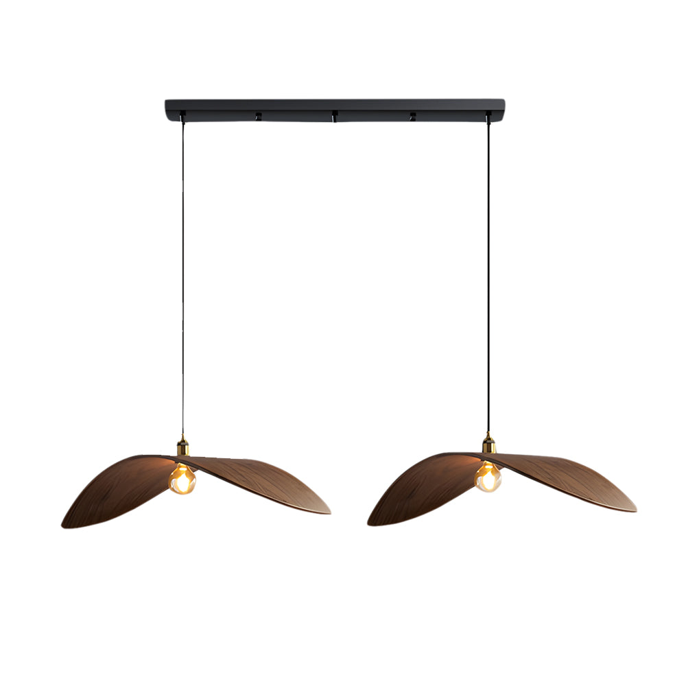 Walnut Leaf Curved Wooden Pendant Light Wabi Sabi Natural Wood Chandelier for Bar and Dining Room