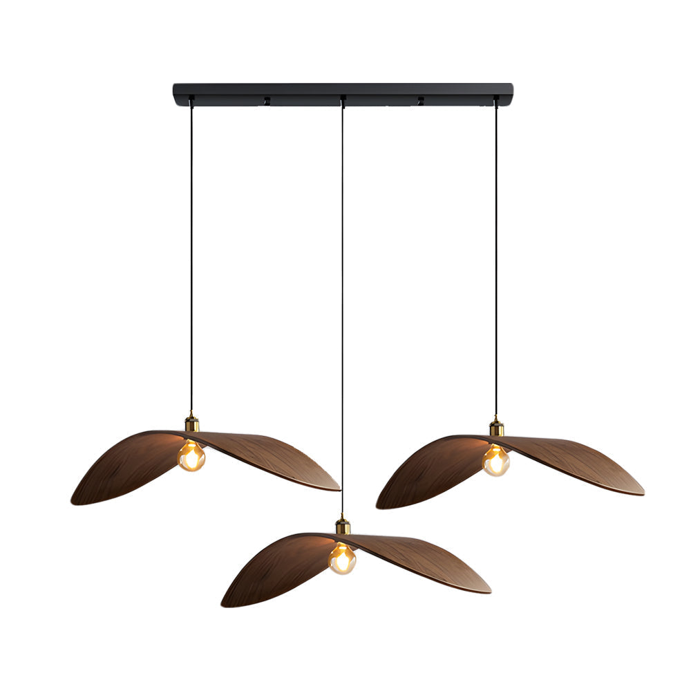 Walnut Leaf Curved Wooden Pendant Light Wabi Sabi Natural Wood Chandelier for Bar and Dining Room
