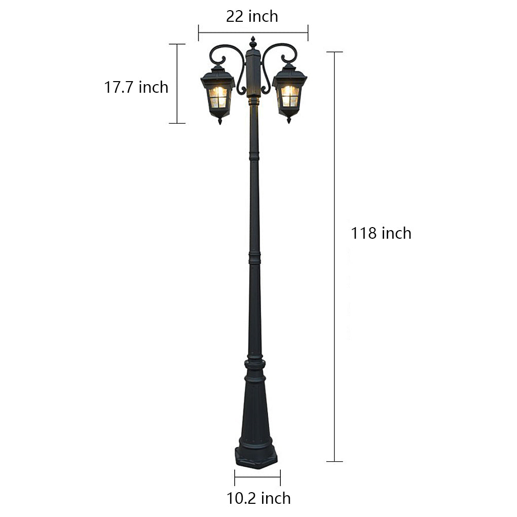 Waterproof 2 Light Outdoor Post Light Black Aluminum Garden Street Pole Lamp