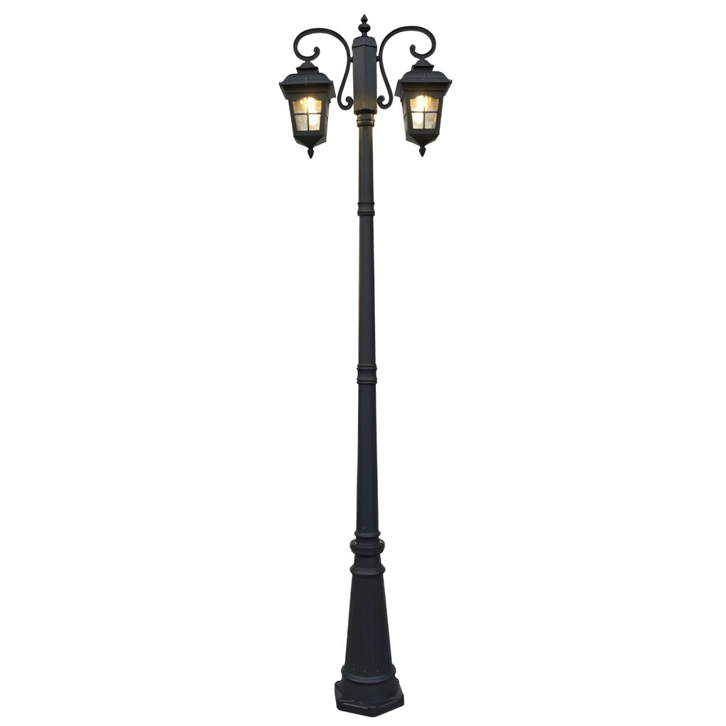 Waterproof 2 Light Outdoor Post Light Black Aluminum Garden Street Pole Lamp