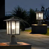 Waterproof Aluminum Outdoor Post Light with Striped Glass Shade and Black Finish for Garden Path Decor