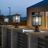 Waterproof Aluminum Outdoor Post Light with Striped Glass Shade and Black Finish for Garden Path Decor