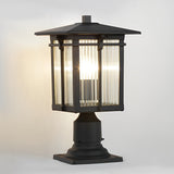 Waterproof Aluminum Outdoor Post Light with Striped Glass Shade and Black Finish for Garden Path Decor
