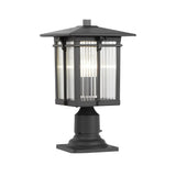 Waterproof Aluminum Outdoor Post Light with Striped Glass Shade and Black Finish for Garden Path Decor
