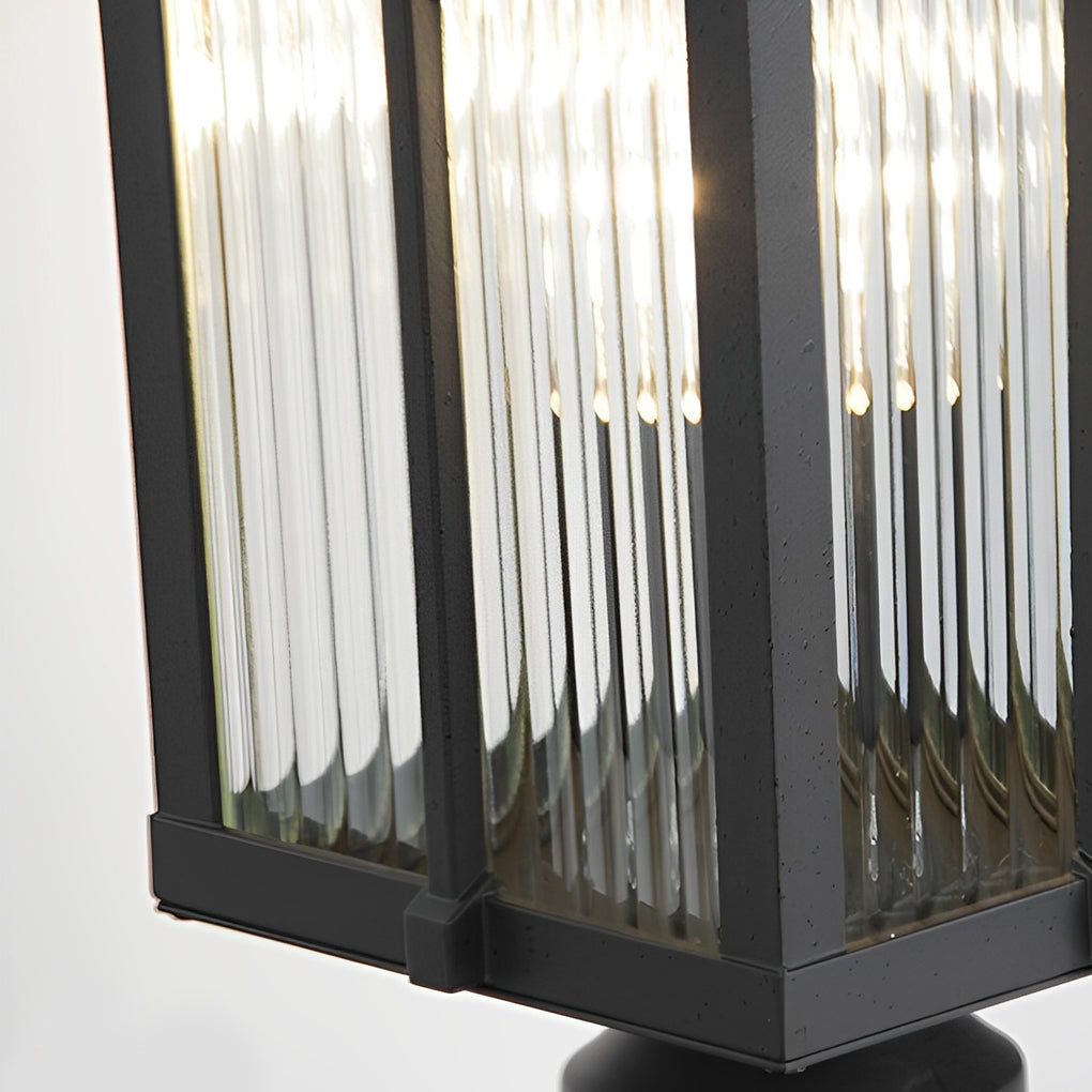 Waterproof Aluminum Outdoor Post Light with Striped Glass Shade and Black Finish for Garden Path Decor