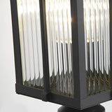 Waterproof Aluminum Outdoor Post Light with Striped Glass Shade and Black Finish for Garden Path Decor