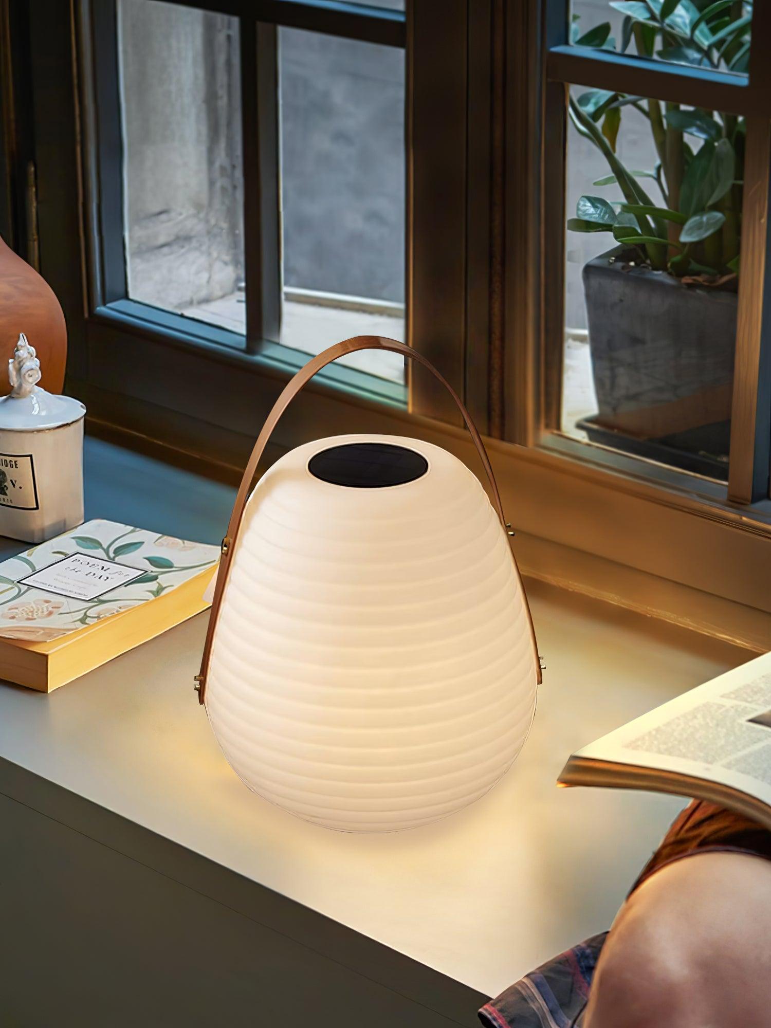Waterproof Beehive Garden Lantern LED Portable Patio Table Lamp with Leather Handle