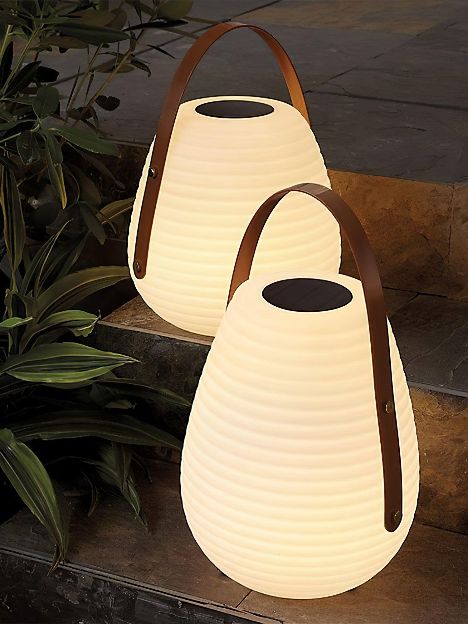 Waterproof Beehive Garden Lantern LED Portable Patio Table Lamp with Leather Handle