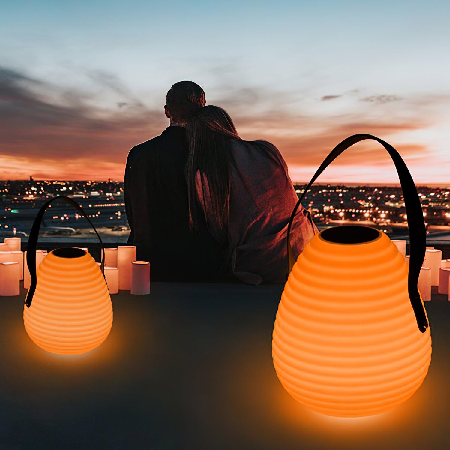 Waterproof Beehive Garden Lantern LED Portable Patio Table Lamp with Leather Handle