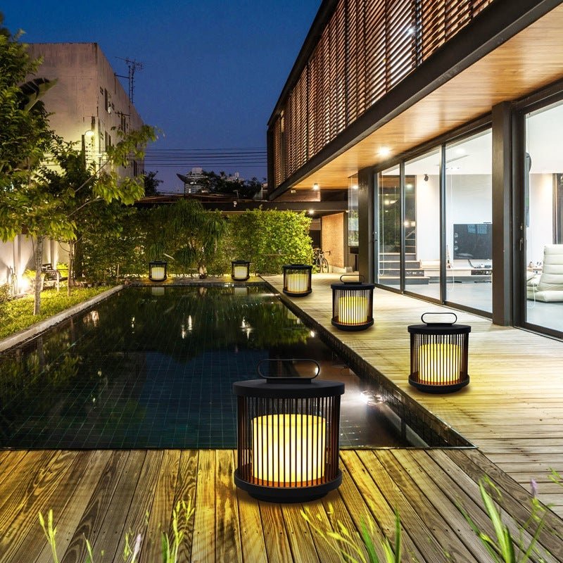 Waterproof Black Retro Cage Outdoor Lantern Modern Decorative Floor Light for Garden