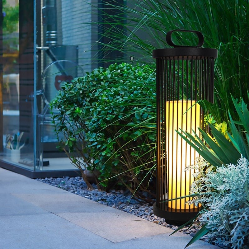 Waterproof Black Retro Cage Outdoor Lantern Modern Decorative Floor Light for Garden