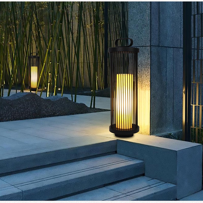 Waterproof Black Retro Cage Outdoor Lantern Modern Decorative Floor Light for Garden
