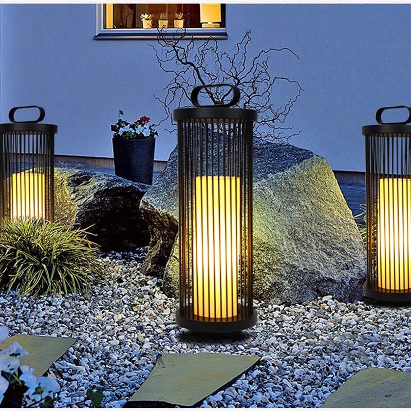 Waterproof Black Retro Cage Outdoor Lantern Modern Decorative Floor Light for Garden