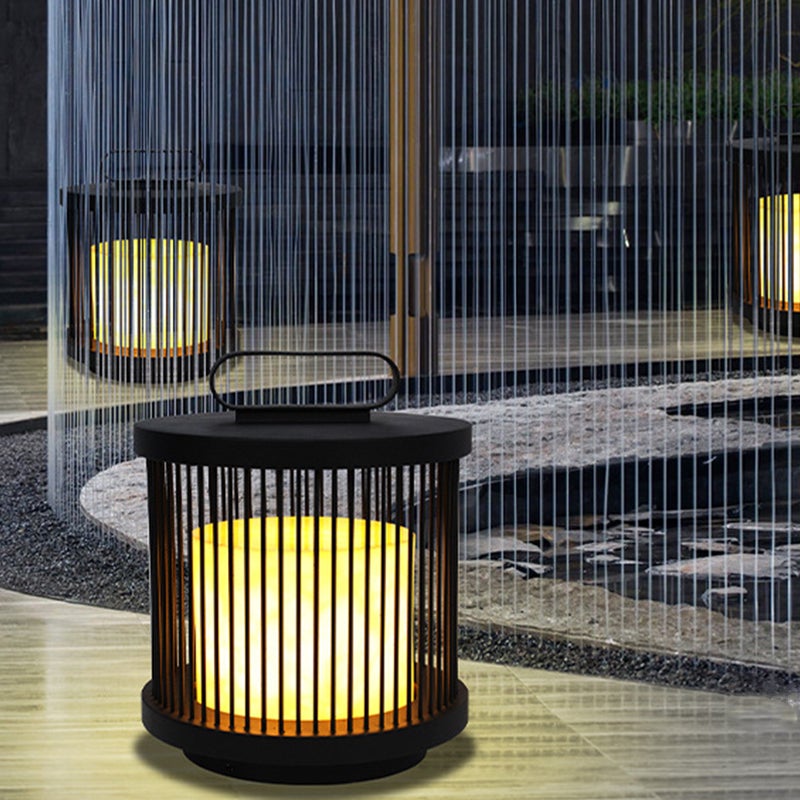 Waterproof Black Retro Cage Outdoor Lantern Modern Decorative Floor Light for Garden
