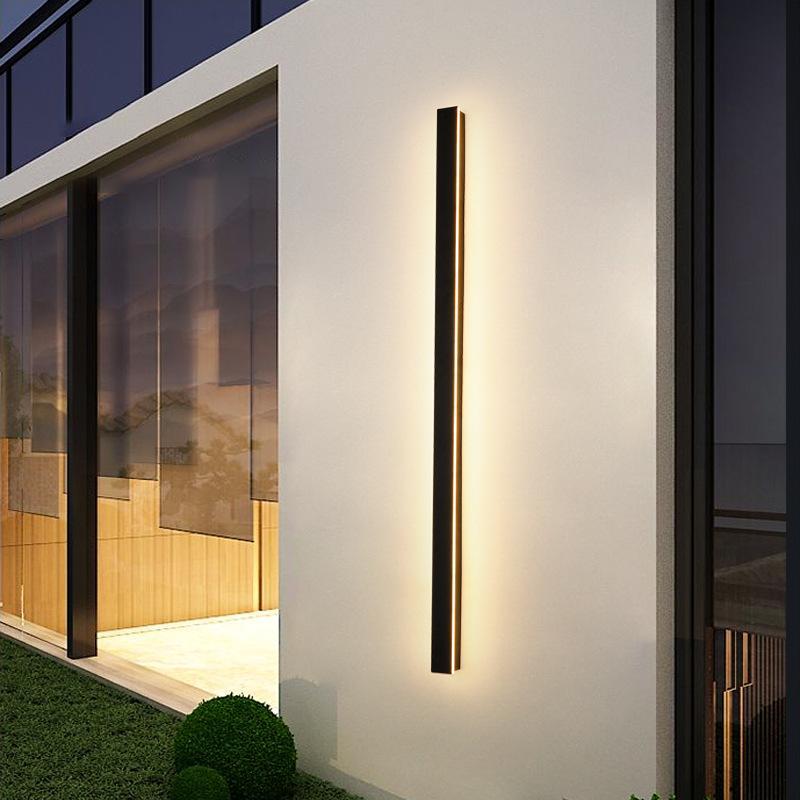 Waterproof Modern Long Strip LED Wall Light Black Exterior Sconce for Garden Patio