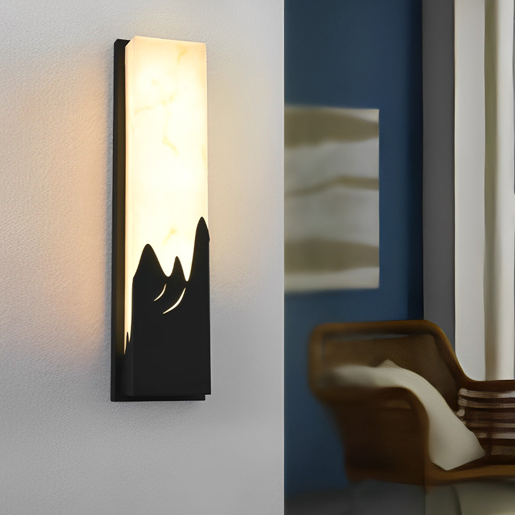 Waterproof Modern Rectangular Outdoor LED Wall Sconce with Faux Marble and Stainless Steel Black