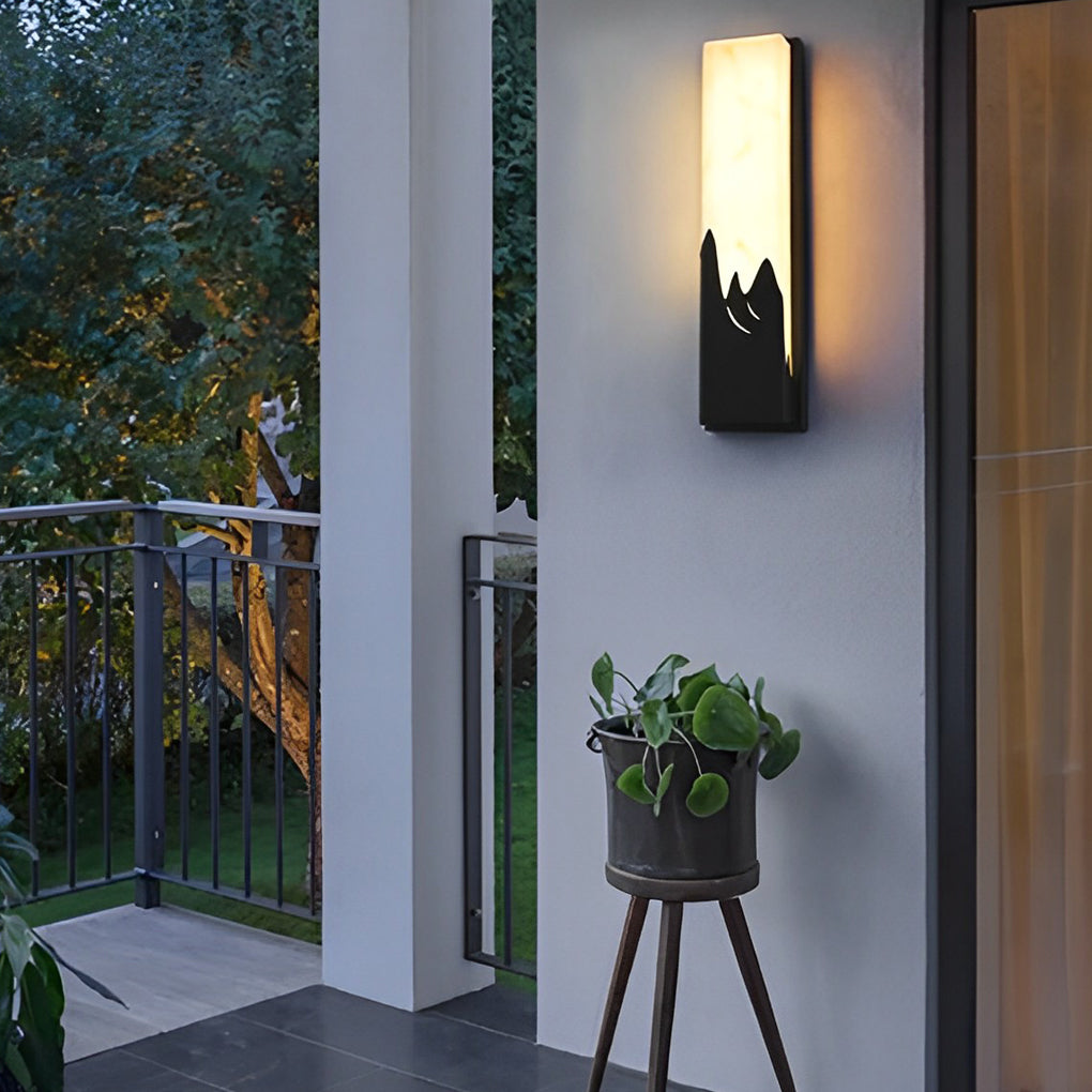 Waterproof Modern Rectangular Outdoor LED Wall Sconce with Faux Marble and Stainless Steel Black