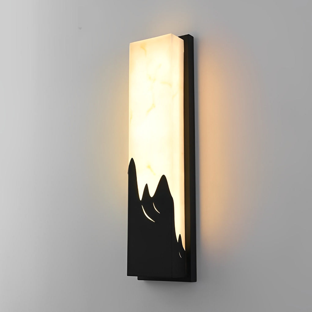 Waterproof Modern Rectangular Outdoor LED Wall Sconce with Faux Marble and Stainless Steel Black