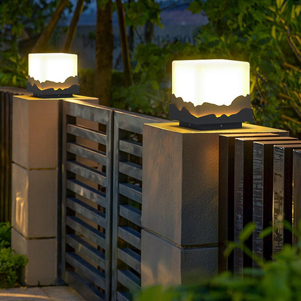 Waterproof Mountain Scene Solar Post Cap Light Outdoor LED Landscape Decorative Fence Lighting