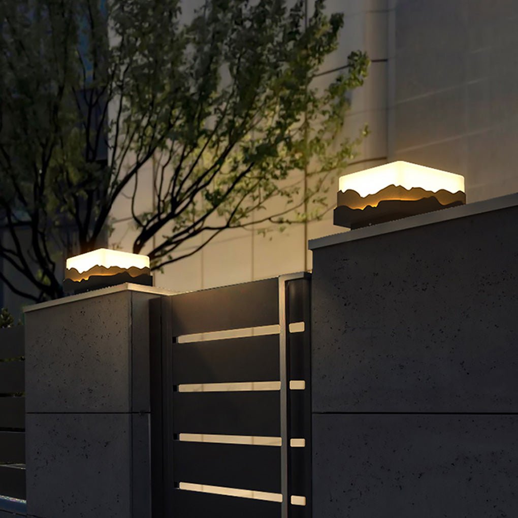 Waterproof Mountain Scene Solar Post Cap Light Outdoor LED Landscape Decorative Fence Lighting