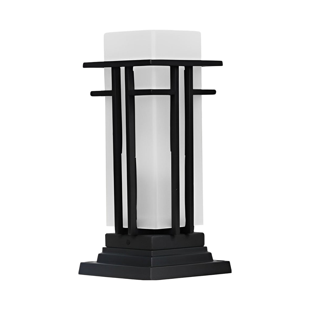 Waterproof Outdoor Fence Post Light Black Aluminum Column Lamp with Frosted Glass for Garden