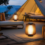Waterproof Outdoor Portable Lantern for Patio Garden and Camping with Teak Wood Accents