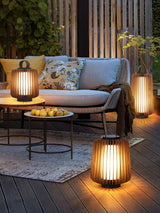Waterproof Outdoor Portable Lantern for Patio Garden and Camping with Teak Wood Accents