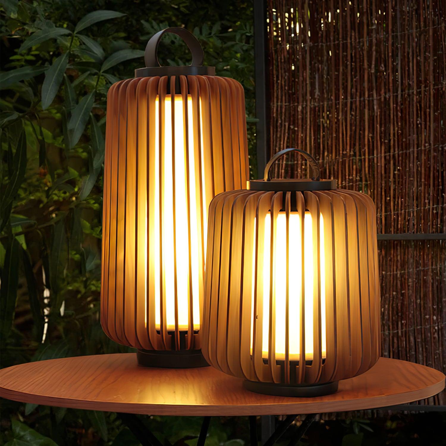 Waterproof Outdoor Portable Lantern for Patio Garden and Camping with Teak Wood Accents