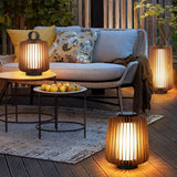 Waterproof Outdoor Portable Lantern for Patio Garden and Camping with Teak Wood Accents