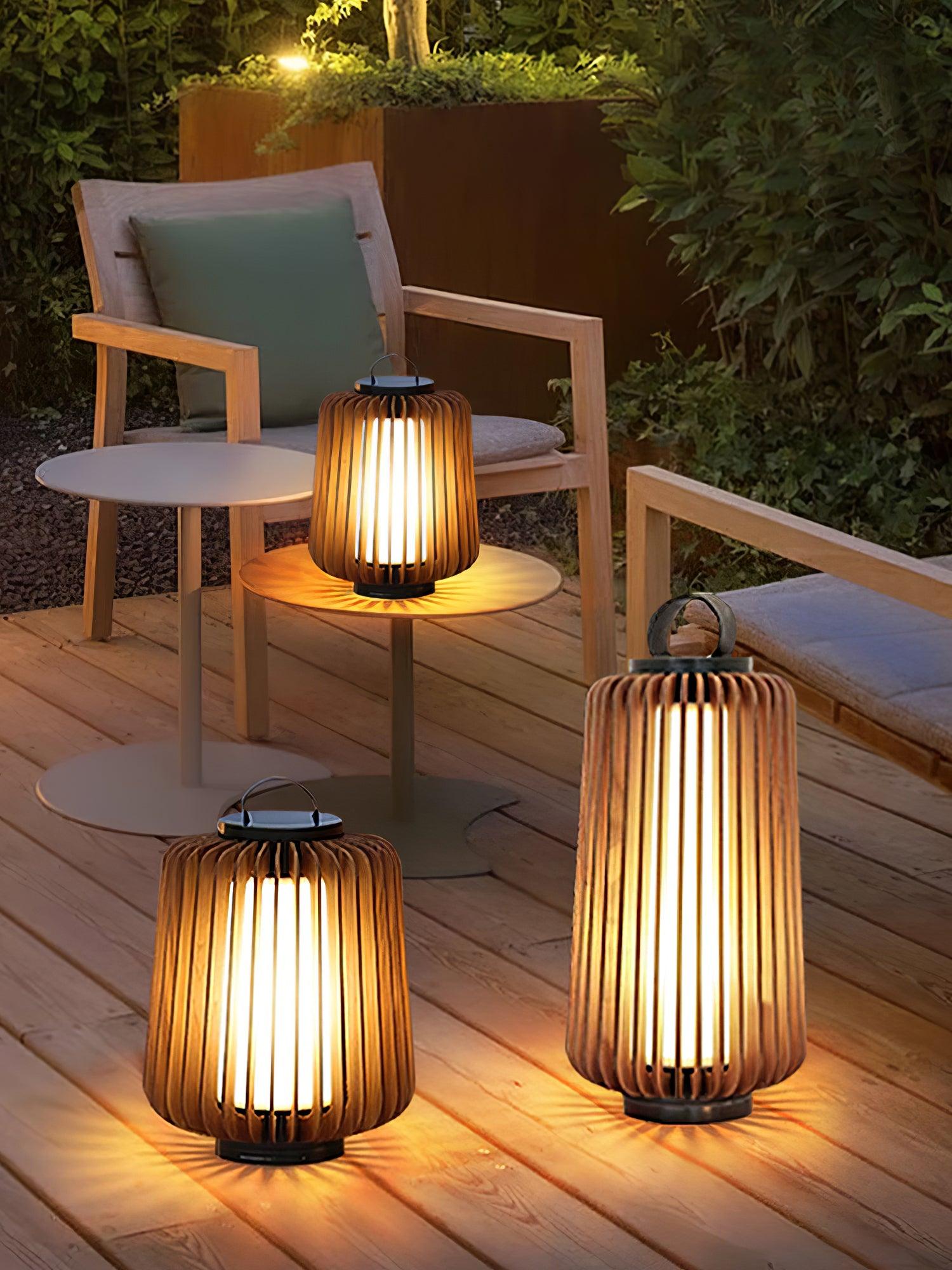 Waterproof Outdoor Portable Lantern for Patio Garden and Camping with Teak Wood Accents