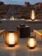 Waterproof Outdoor Portable Lantern for Patio Garden and Camping with Teak Wood Accents