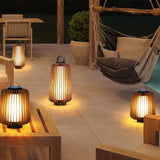 Waterproof Outdoor Portable Lantern for Patio Garden and Camping with Teak Wood Accents